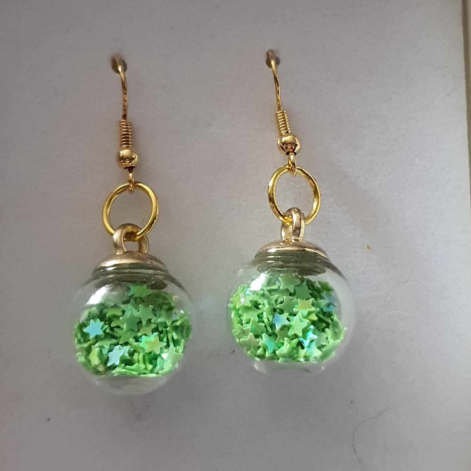 Green Christmas bauble earrings