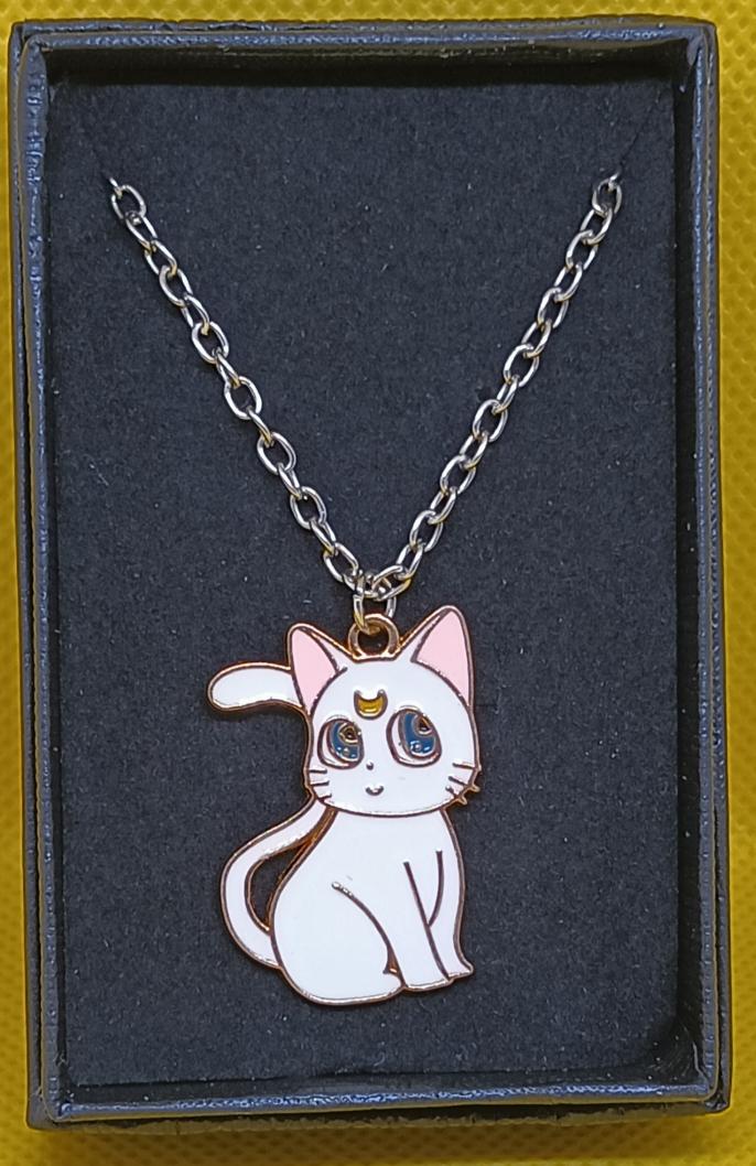 Enamel Sailor Moon Artemis Pendant Necklace.
