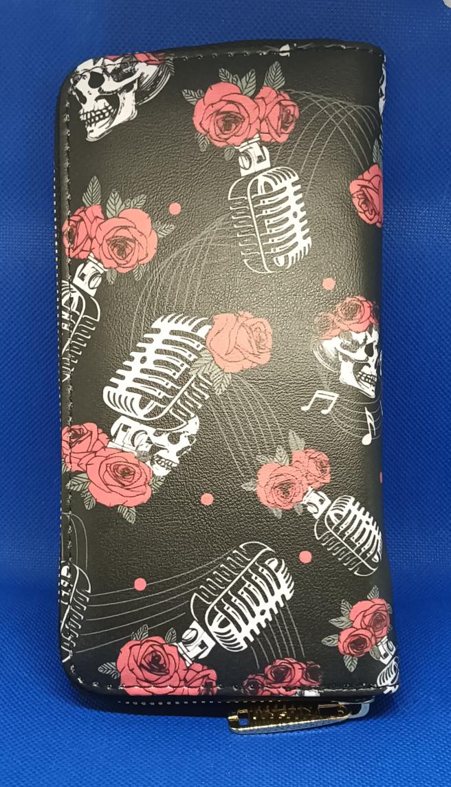 Ladies Skull, Roses and Vintage Microphone Design Purse.