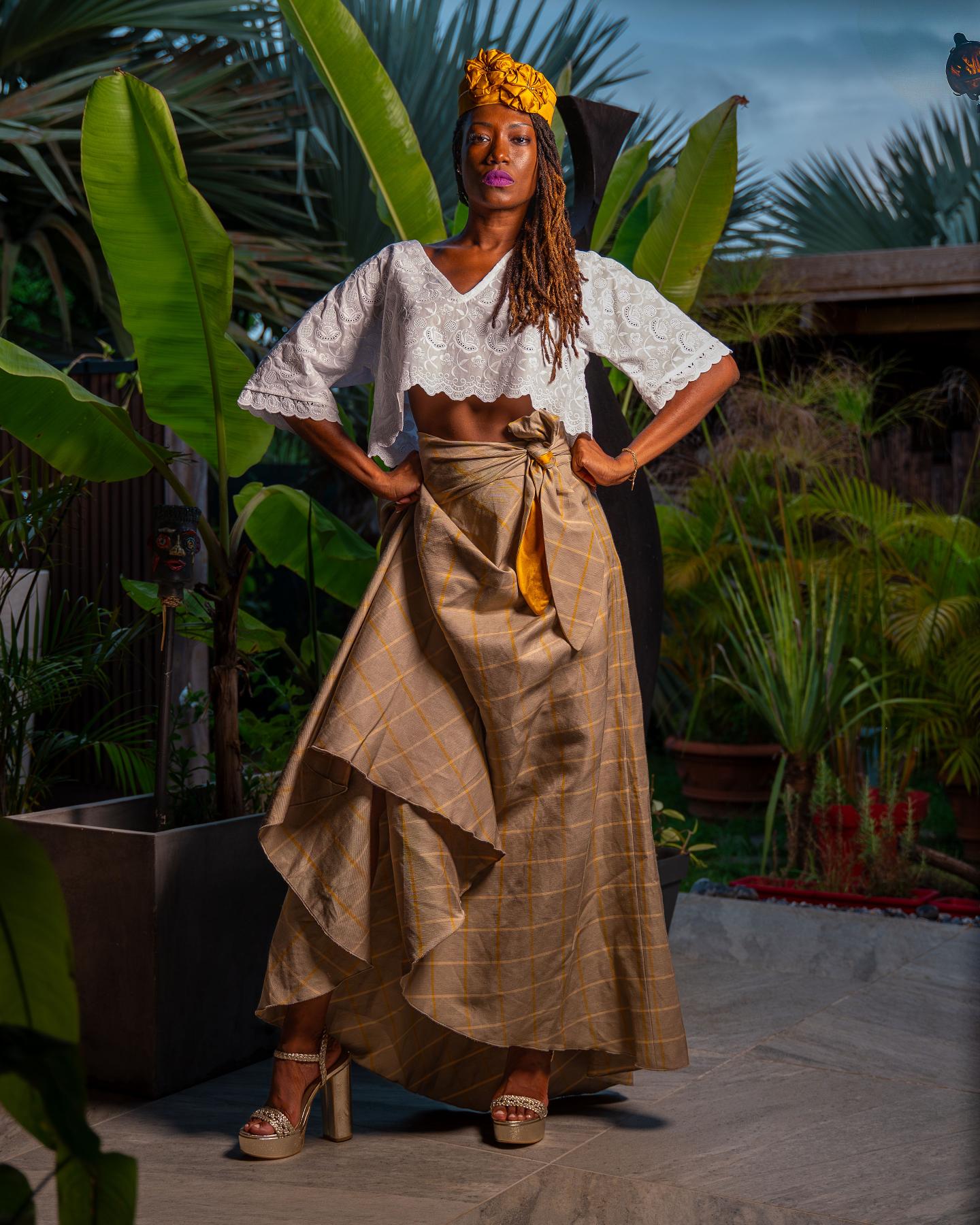 Jupe longue à carreaux inspiration costume créole - Collection INCANDESCENCE