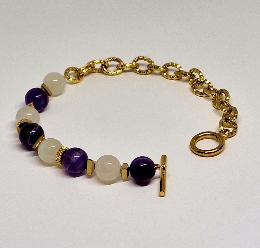 Bracelet Pierre de lune et Améthyste en 0,8 cm 