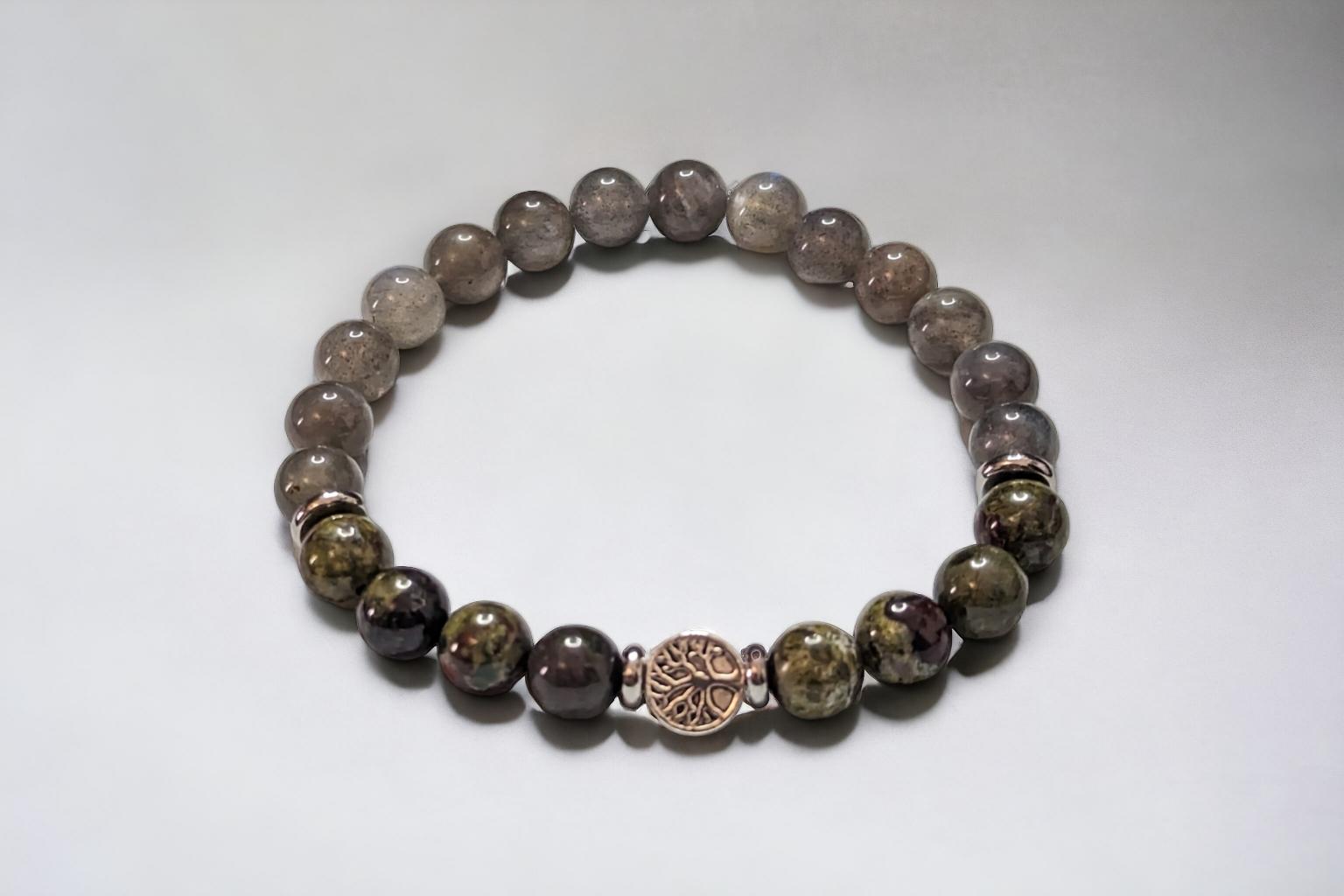 Paix intérieure/ Bracelet en Labradorite et Jaspe de sang de dragon-8mm