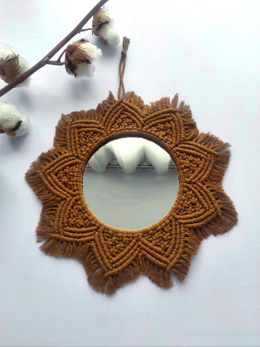 Miroir macramé 30 cm couleur chocolat
